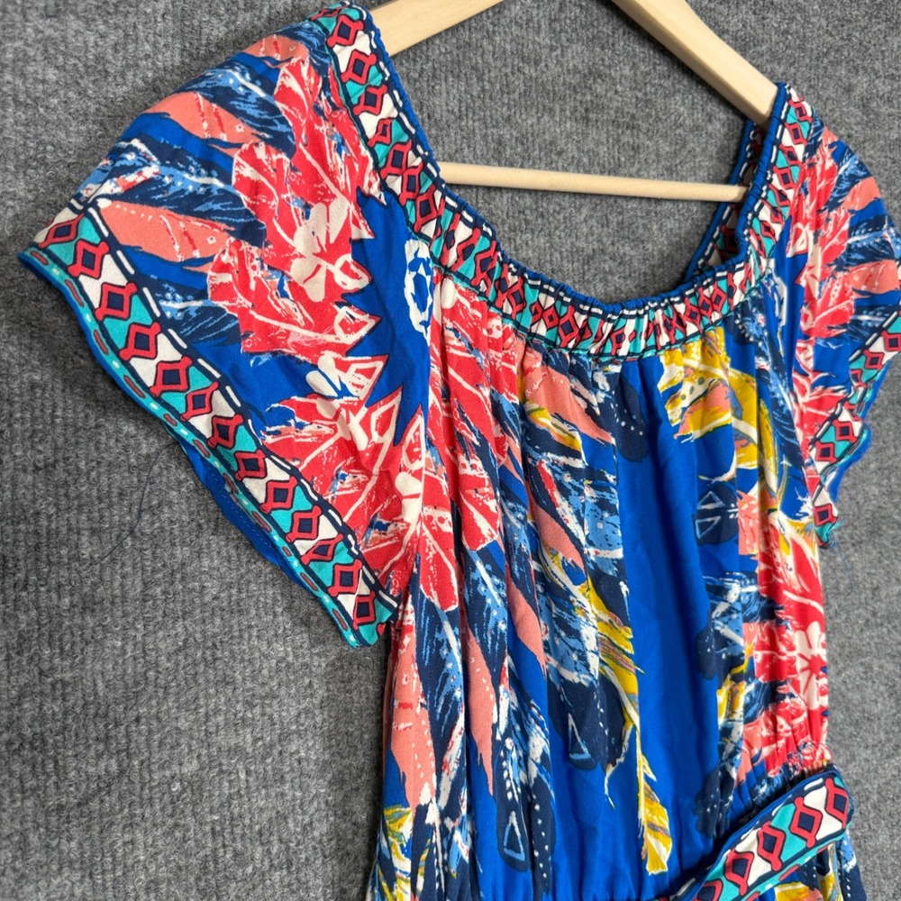 Flying‎ Tomato Size Medium Maxi Dress Blue Floral Tropical High Low Tie Waist - Picture 5 of 9